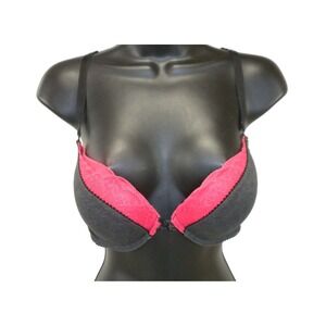 Victoria's Secret Bra 34D Black Red Push Up Lace Lined Underwire Crossback Strap